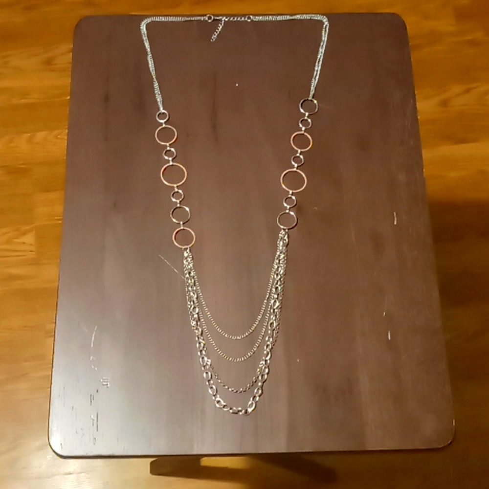Long silver and coral necklace
